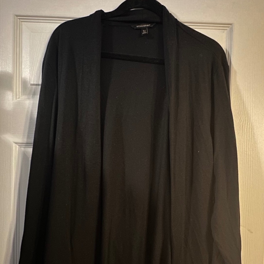 Banana Republic Black Belted Cardigan XL Open Front Long Work Casual Duster